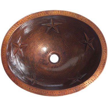 Mexican Copper Hammered Sink -- s6007 Oval Vessel Stars